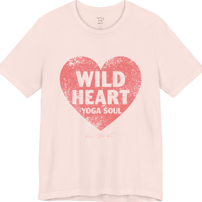 WILD HEART YOGA SOUL distressed heart tee — Funny Yoga Shirts collection by Ramro Yoga Wear — Soft Pink