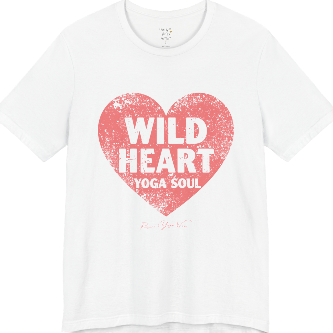 WILD HEART YOGA SOUL distressed heart tee — Funny Yoga Shirts collection by Ramro Yoga Wear — White