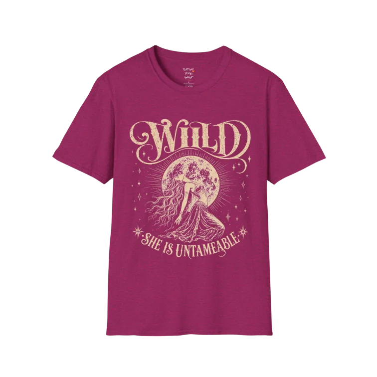 Antique Heliconia Wild T-Shirt with celestial moon artwork and mystical feminine graphic in vintage cream print.