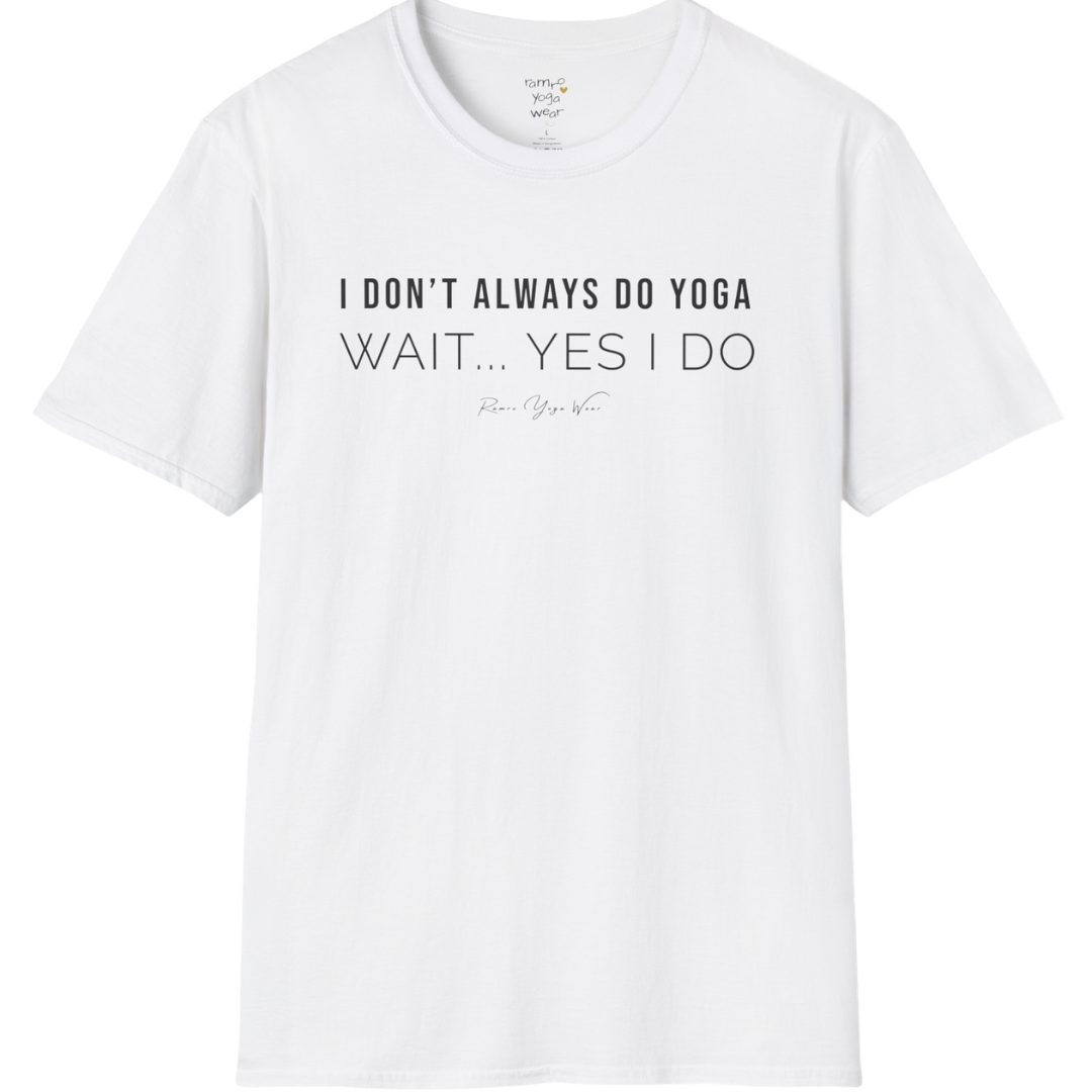 "I Don't Always Do Yoga... Wait, Yes I Do" design — The Vault collection by Ramro Yoga Wear, White.