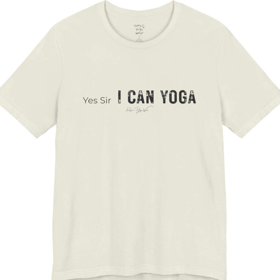 A short sleeved bold "Yes Sir, I Can Yoga" stacked text design — Funny Yoga Shirts collection by Ramro Yoga Wear in Citron.