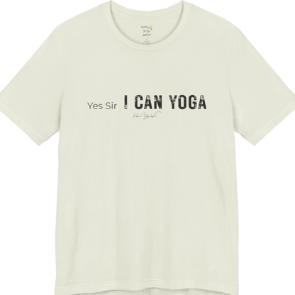 A short sleeved bold "Yes Sir, I Can Yoga" stacked text design — Funny Yoga Shirts collection by Ramro Yoga Wear in Citron.