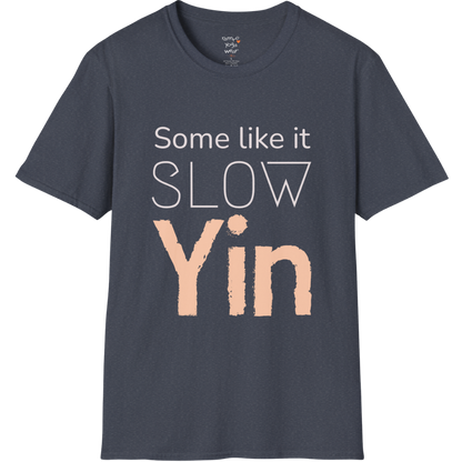 Some like it slow Yin” minimalist textured typography design — The Vault collection by Ramro Yoga Wear — Heather Navy