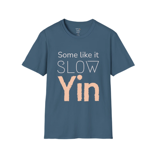 Some like it slow Yin” minimalist textured typography design — The Vault collection by Ramro Yoga Wear — Indigo Blue
