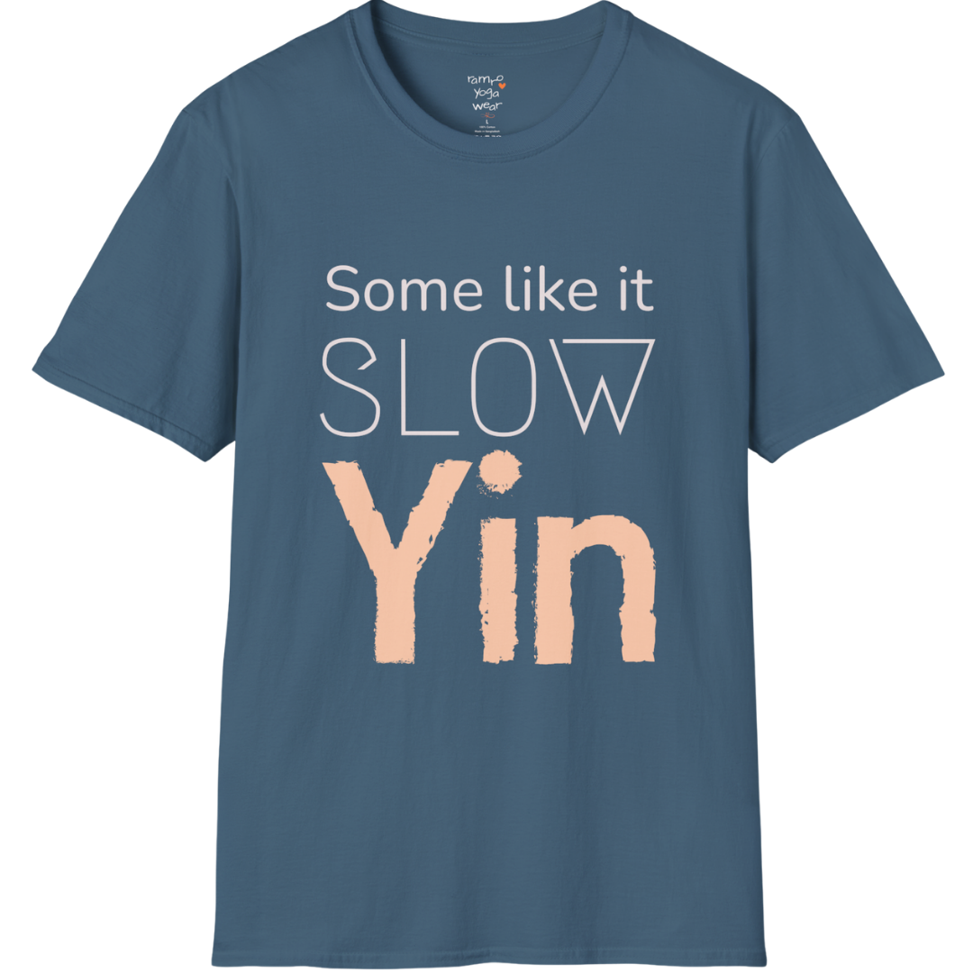 Some like it slow Yin” minimalist textured typography design — The Vault collection by Ramro Yoga Wear — Indigo Blue