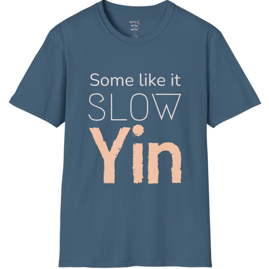Some like it slow Yin” minimalist textured typography design — The Vault collection by Ramro Yoga Wear — Indigo Blue