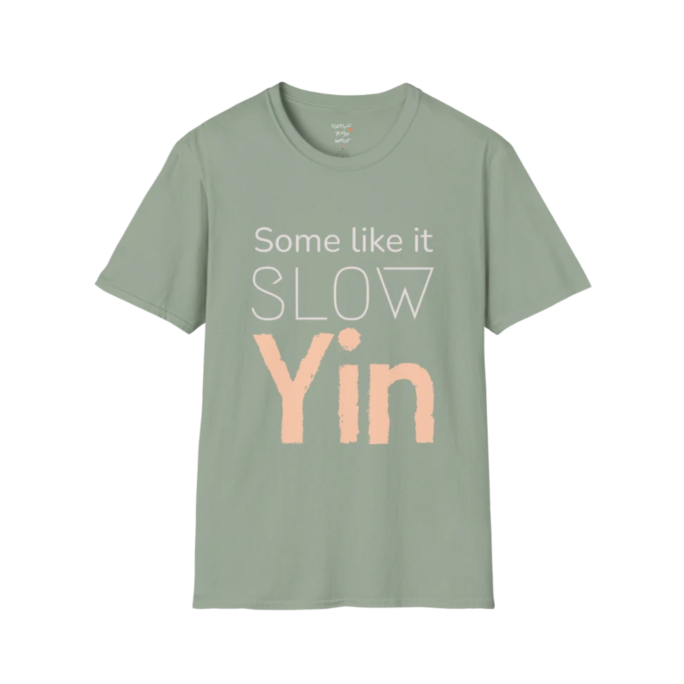 Sage Yin T-Shirt featuring minimalist slow-living typography with textured Yin design.