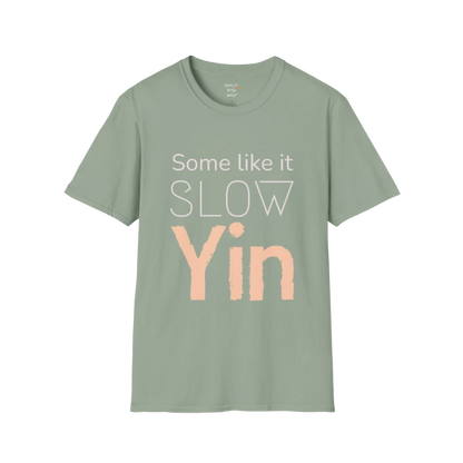 Sage Yin T-Shirt featuring minimalist slow-living typography with textured Yin design.
