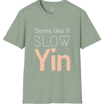 Some like it slow Yin” minimalist textured typography design — The Vault collection by Ramro Yoga Wear — Sage