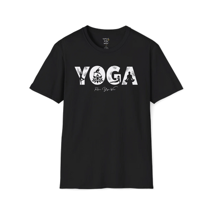 "YOGA" text design — The Vault collection by Ramro Yoga Wear, Black.