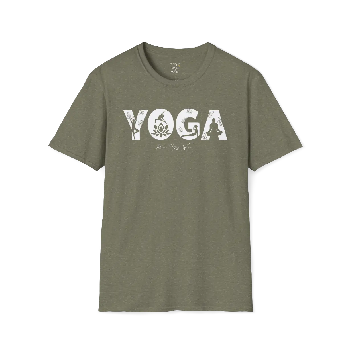 "YOGA" text design — The Vault collection by Ramro Yoga Wear, Heather Military Green.