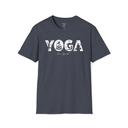 "YOGA" text design — The Vault collection by Ramro Yoga Wear, Heather Navy.
