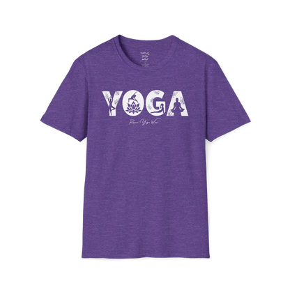 "YOGA" text design — The Vault collection by Ramro Yoga Wear, Heather Purple.
