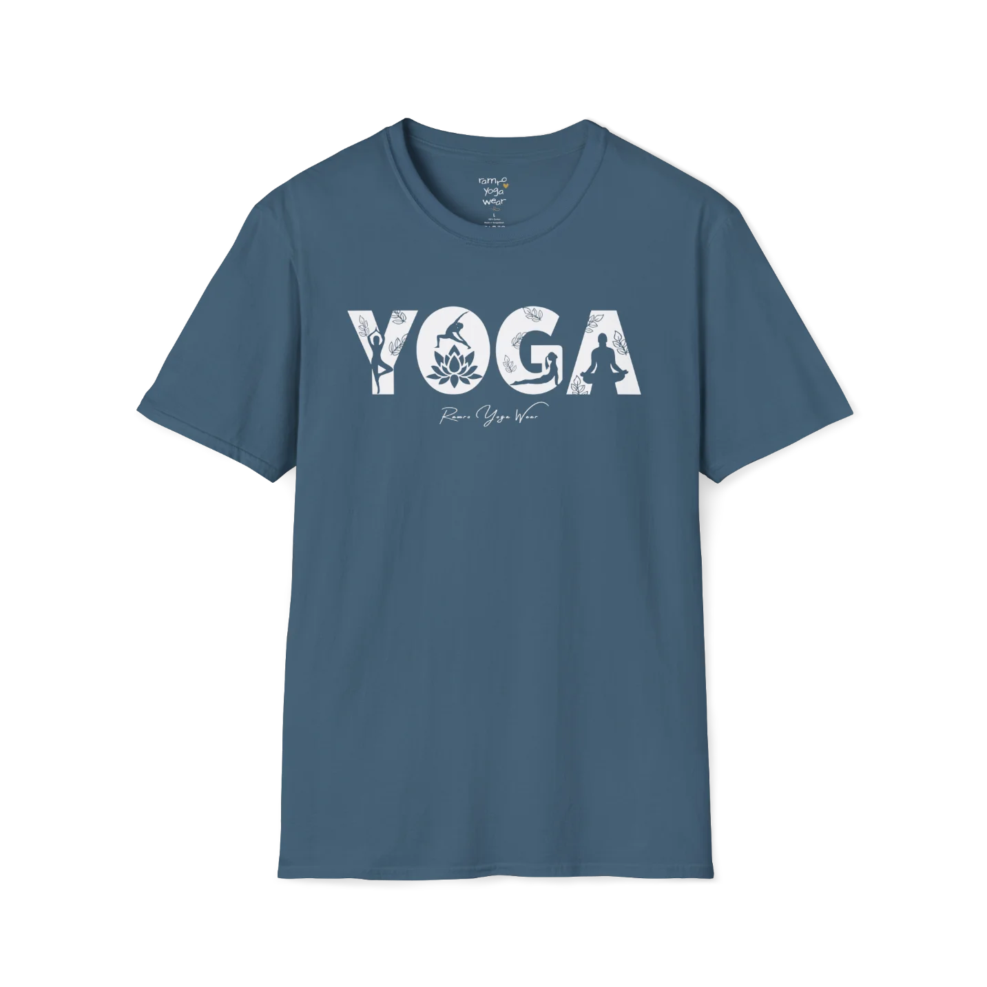 "YOGA" text design — The Vault collection by Ramro Yoga Wear, Indigo Blue.