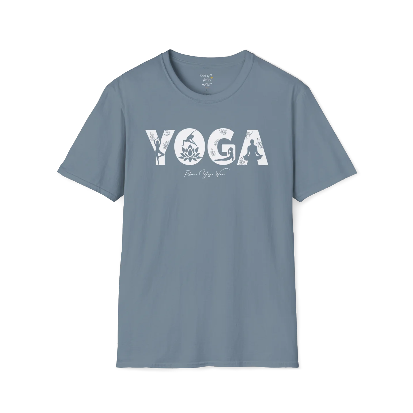 "YOGA" text design — The Vault collection by Ramro Yoga Wear, Stone Blue.
