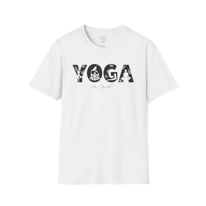 "YOGA" text design — The Vault collection by Ramro Yoga Wear, White.