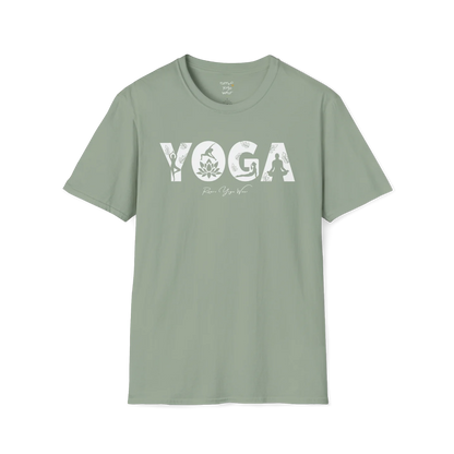 "YOGA" text design — The Vault collection by Ramro Yoga Wear, Sage.