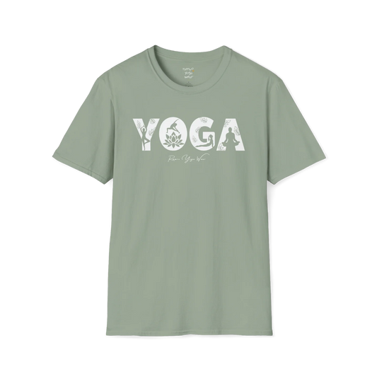 "YOGA" text design — The Vault collection by Ramro Yoga Wear, Sage.