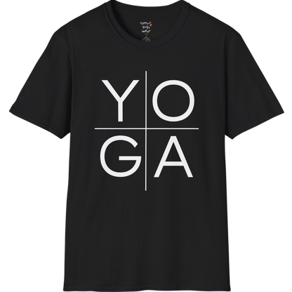 Stacked "YOGA" typography design on Black tee — The Vault collection by Ramro Yoga Wear