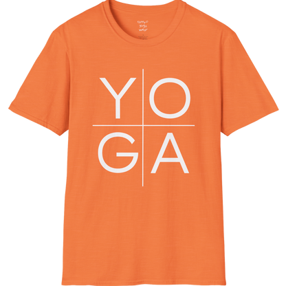 Stacked "YOGA" typography design on Heather Orange tee — The Vault collection by Ramro Yoga Wear