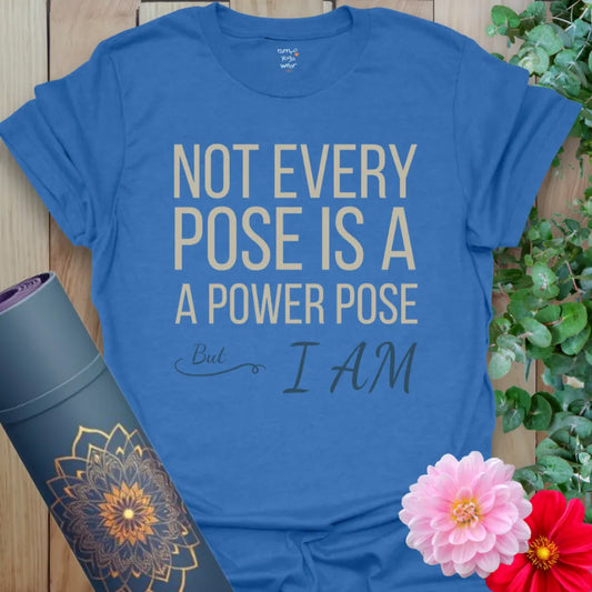 Heather Royal Yogi Energy T-Shirt with bold text and centered message. Lightweight shirt for yoga, breathwork, and mindful movement.
