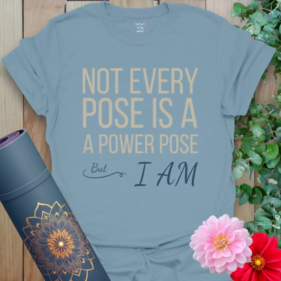 Stone Blue Yogi Energy T-Shirt with clear typography and soulful style. Yoga shirt for presence, power, and peace.