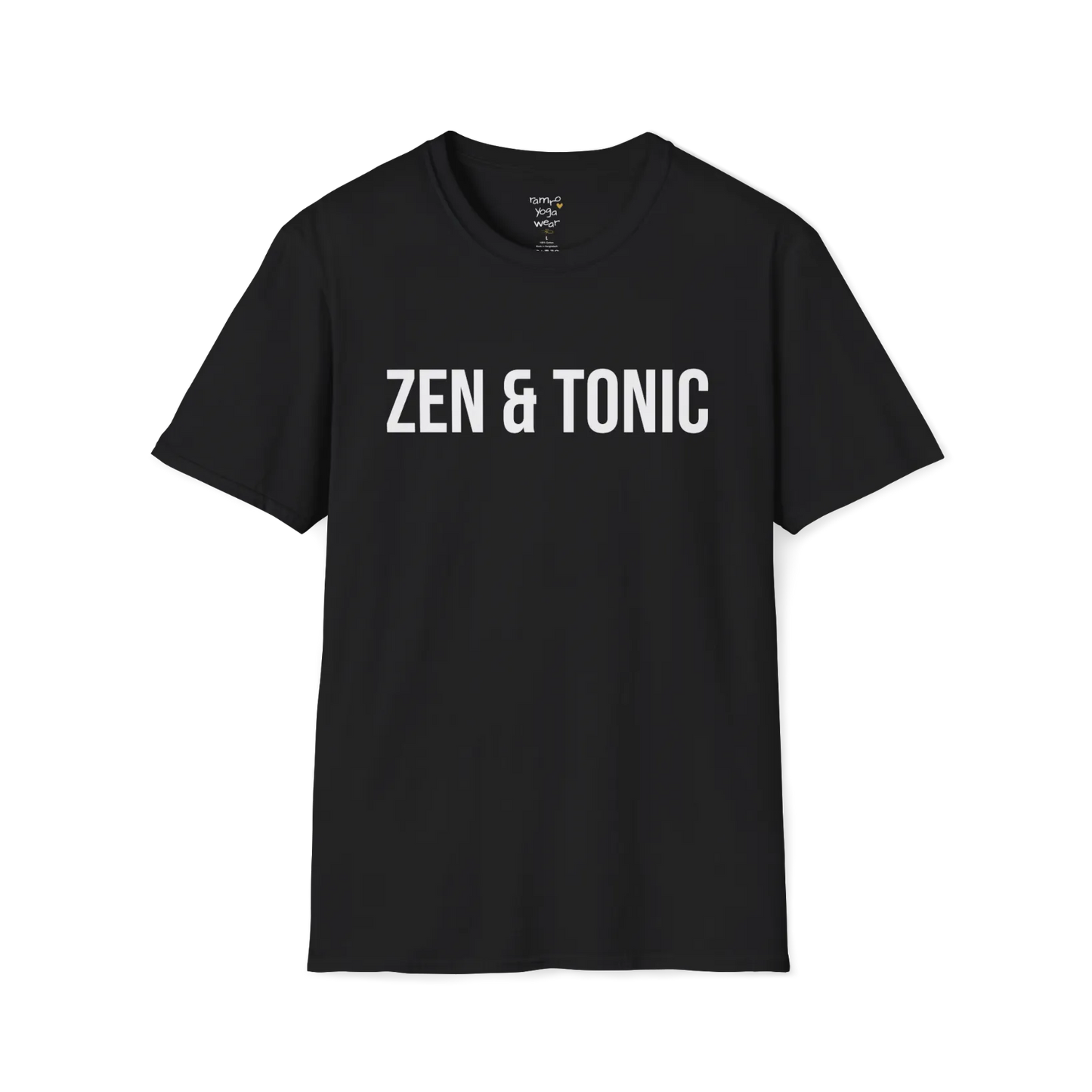 Bold “Zen & Tonic” minimalist white lettering design — The Vault collection by Ramro Yoga Wear — Black
