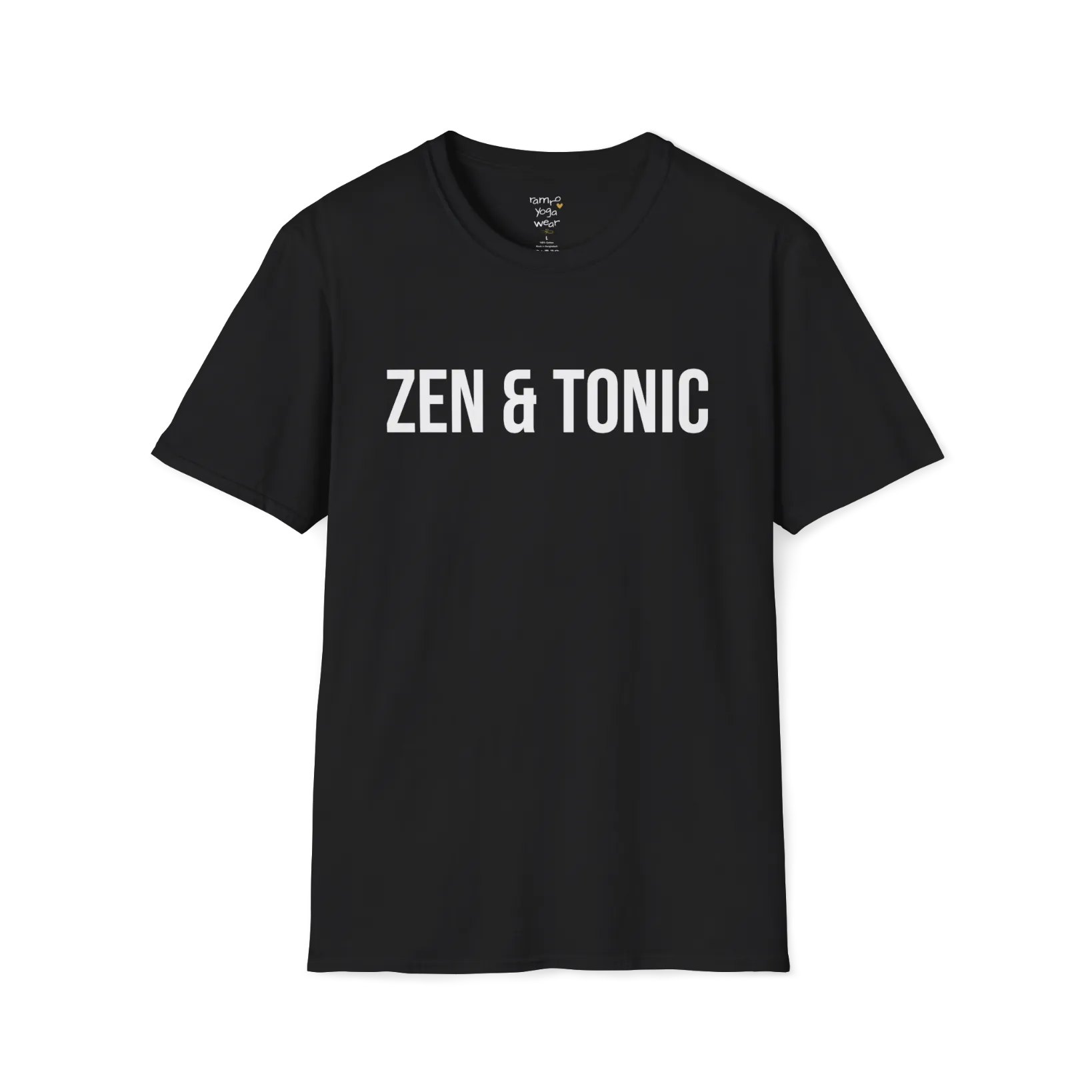 Bold “Zen & Tonic” minimalist white lettering design — The Vault collection by Ramro Yoga Wear — Black