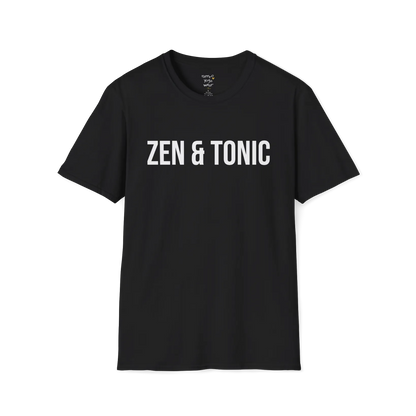 Bold “Zen & Tonic” minimalist white lettering design — The Vault collection by Ramro Yoga Wear — Black