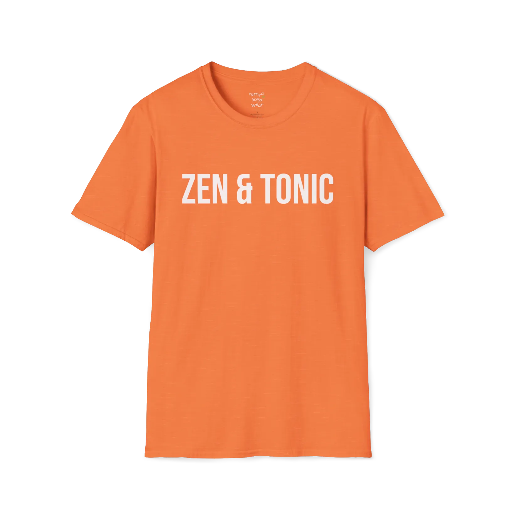 Bold “Zen & Tonic” minimalist white lettering design — The Vault collection by Ramro Yoga Wear — Heather Orange