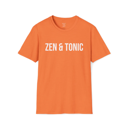 Bold “Zen & Tonic” minimalist white lettering design — The Vault collection by Ramro Yoga Wear — Heather Orange