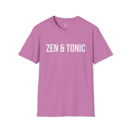 Bold “Zen & Tonic” minimalist white lettering design — The Vault collection by Ramro Yoga Wear — Heather Radiant Orchid