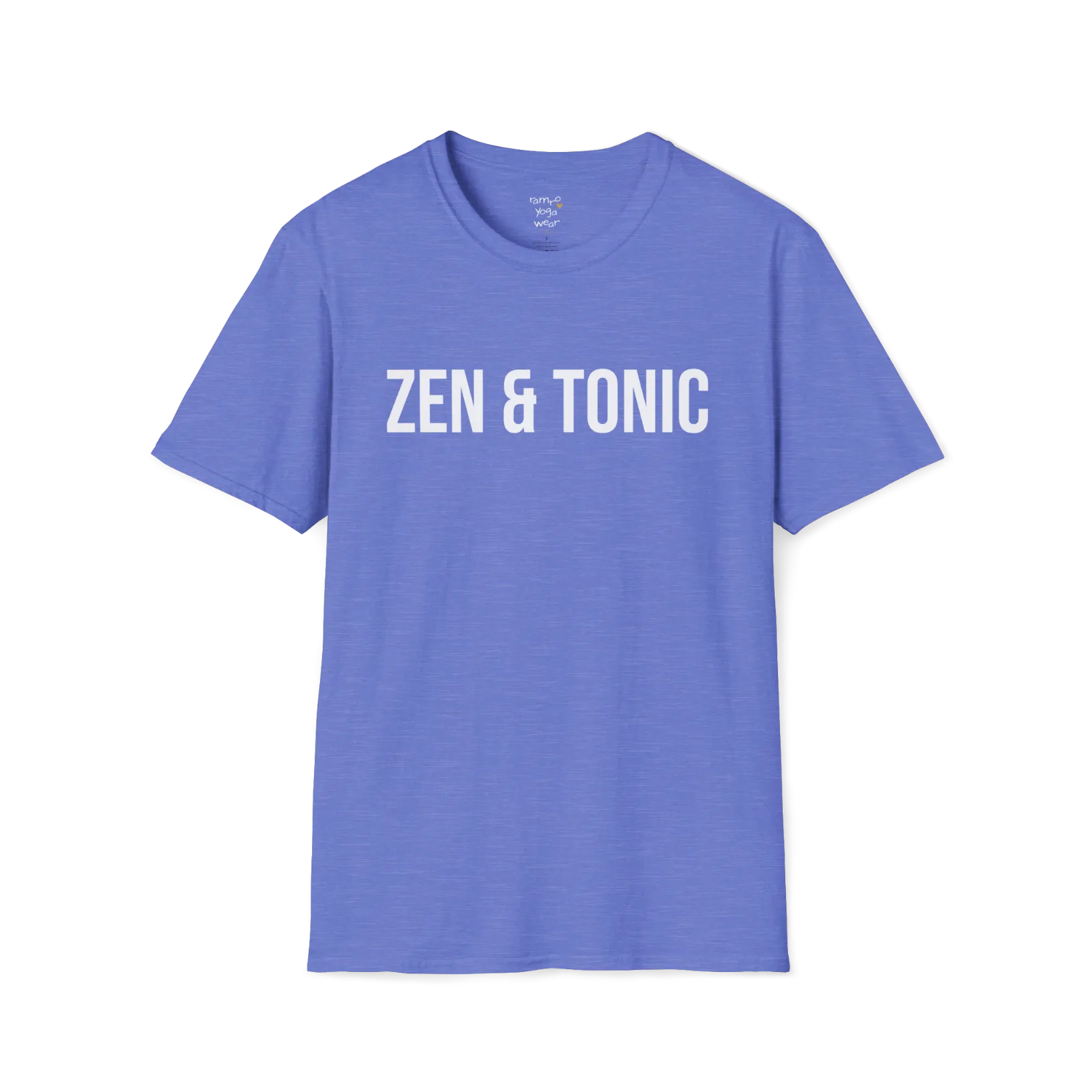 Bold “Zen & Tonic” minimalist white lettering design — The Vault collection by Ramro Yoga Wear — Heather Royal