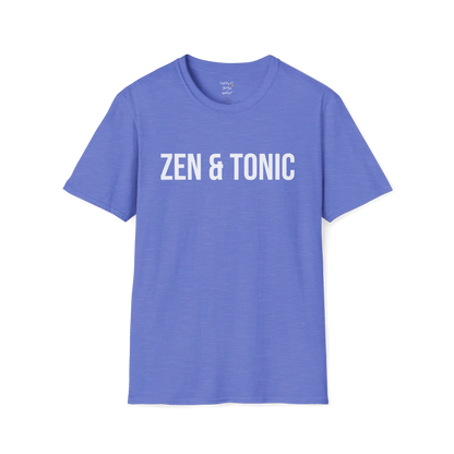 Bold “Zen & Tonic” minimalist white lettering design — The Vault collection by Ramro Yoga Wear — Heather Royal