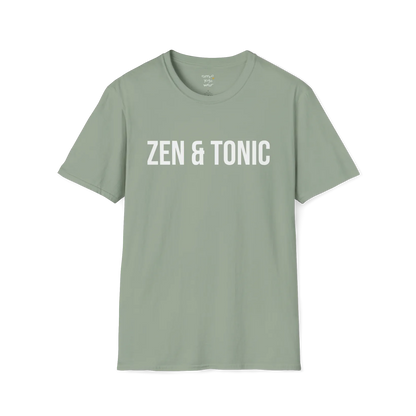 Bold “Zen & Tonic” minimalist white lettering design — The Vault collection by Ramro Yoga Wear — Sage