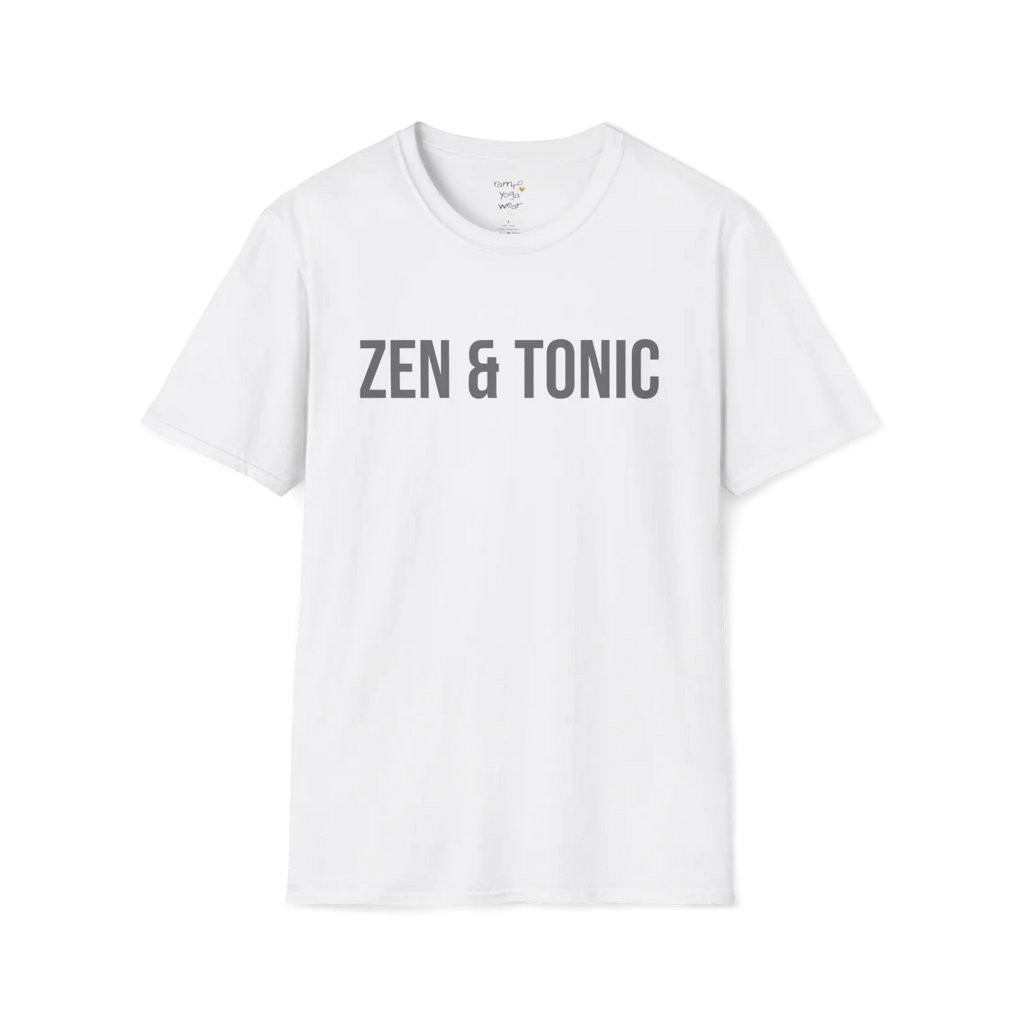 Bold “Zen & Tonic” minimalist white lettering design — The Vault collection by Ramro Yoga Wear — White
