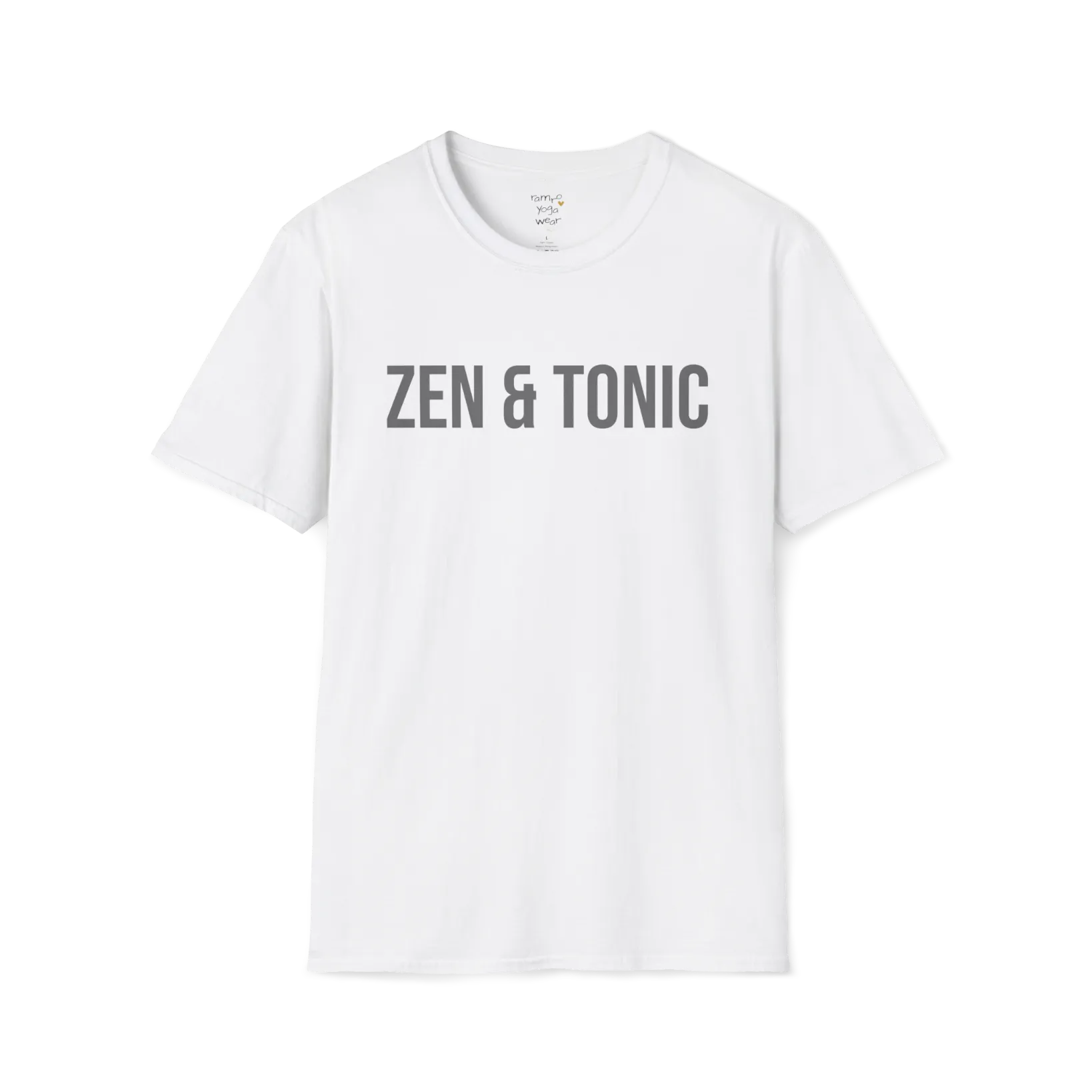 Bold “Zen & Tonic” minimalist white lettering design — The Vault collection by Ramro Yoga Wear — White