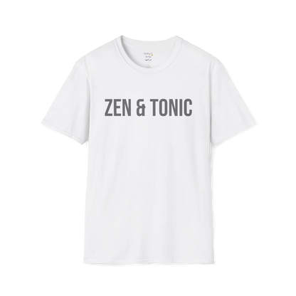 Bold “Zen & Tonic” minimalist white lettering design — The Vault collection by Ramro Yoga Wear — White